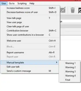 Huggle 3 User menu