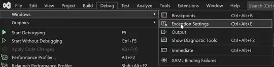 Debug->Windows->Exception Settings