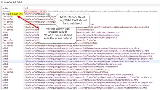 this is why so many conflicts occurred: SVN-cli is going on a foolish spree from revision 1