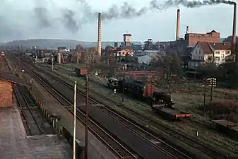 Bahnhof Messel und Paraffin- und Mineralölwerk Messel,um 1950
