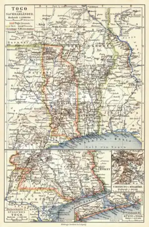 Lage Deutsche Kolonie/Schutzgebiet Togo(heute unabhängig alsTogo Togo und Teil Ghana Ghanas)