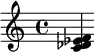 \relative c' { <c des es f> }