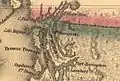Eine Karte der Vereinigten Staaten zeigt 54°40′&nbsp;Nord nahe Fort Simpson als Grenze