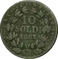 10&nbsp;Soldi (50&nbsp;Centesimi) Vatikan Silber 1867, Raugewicht 2,50&nbsp;g =&nbsp;2,25&nbsp;g Feinsilber =&nbsp;100&nbsp;Soldi entsprechen 5 Lire