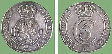 Vier Mark von Christian&nbsp;V. von 1671.