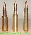 Größenvergleich mit der 6&nbsp;mm&nbsp;AR und der .223 Remington