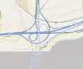 Autobahnkreuz Holz mit abgeschnittener Verbindung zur BAB&nbsp;44 Richtung Aachen – von 2005 bis 2018 als Dreieck Holz ausgeschildert