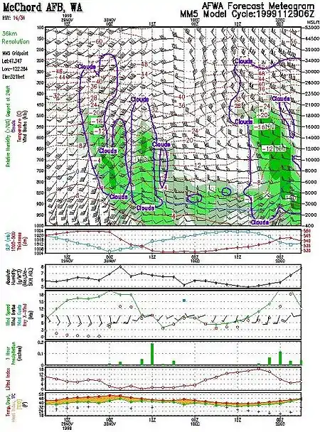 Ein Vorhersagemeteogramm mit vielen Einzeldiagrammen