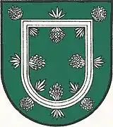 ein gegenständig mit benadelten Föhrenzapfen besteckter Doppelstabinnenbord