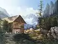 Im Gosautal (Die Holzmeisteralm mit dem Dachstein, gemalt 1834)