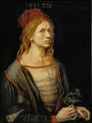 Albrecht Dürer:Selbstbildnis mit Eryngium, 1493