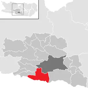 Lage der Gemeinde Arnoldstein im Bezirk Villach-Land (anklickbare Karte)