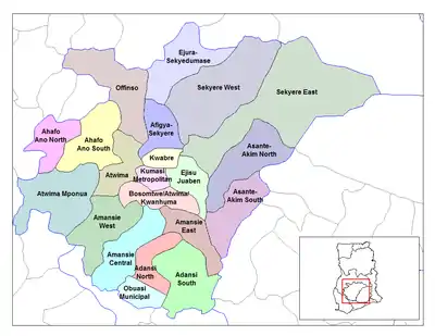 Lage des Distrikts Offinso innerhalb der Ashanti Region