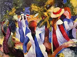 August MackeMädchen unter Bäumen, 1914