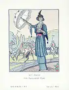 «&nbsp;Au polo. Robe d’après-midi de Worth.&nbsp;» („Beim Polo. Nachmittagsrobe.“) in La Gazette du bon ton, 1913