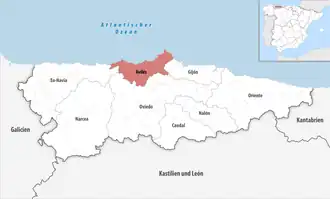 Die Lage der Comarca Avilés in der autonomen&nbsp;Gemeinschaft&nbsp;Asturien