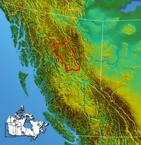 Umriss der Omineca Mountains in British Columbia