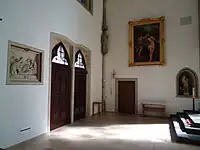 Kreuzweg 14.&nbsp;Station, Marienportal, Apostelfigur, Sakristeitür, „Taufe Jesu“, Kredenz, Marienstatue