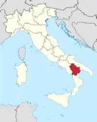 Karte Italiens, Basilikata hervorgehoben