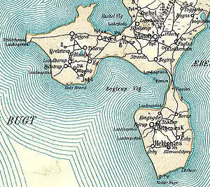 Die Bucht Begtrup Vig mit den Halbinseln Skødshoved und Helgenæs am Nordufer der Århusbucht