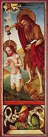 oben: Taufe Christi,unten: Prophet mit Spruchband