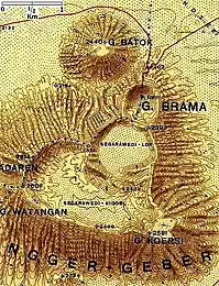 Bromo (hier „Brama“ genannt). Ausschnitt aus einer 1924 veröffentlichten Karte des Topographischen Dienstes im Maßstab 1&nbsp;:&nbsp;50.000.
