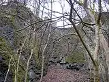 Einer der beiden aufgelassenen Basaltsteinbrüche unterhalb der Burg