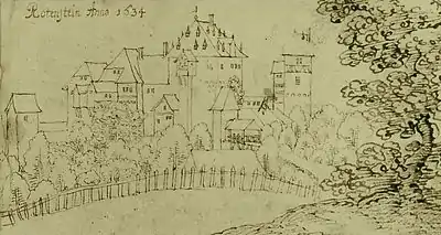 Ansicht der Burg Rodenstein im Odenwald. (1634)