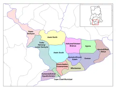 Lage des Distrikts Cape Coast Municipal District innerhalb der Central Region