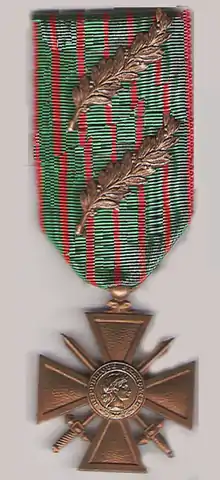 Croix de guerre 1914–1918 mit zwei Palmenzweigen