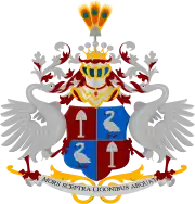 Vollwappen nach der Verleihung des Prädikats Jonkheer, 1885 (Schaufel und Schwan)
