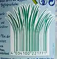 Designbarcode der Wodkamarke Grasovka, der im unteren Teil maschinenlesbar – „valide“ – ist