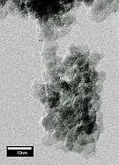 An image resembling a cluster of grape where the cluster consists of nearly spherical particles of 5 nm diameter