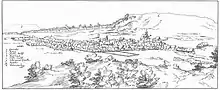 Historische Darstellung des unbewaldeten Scheibenberges von Wilhelm Dillich (um 1626/29)