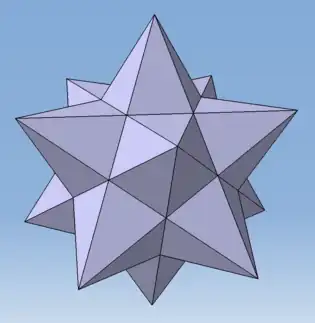 J Dieses konkave Polyeder hat 32 Ecken, 90 Kanten und 60 Flächen und erfüllt mit
χ
E
=
E
−
K
+
F
=
2
{\displaystyle \chi _{E}=E-K+F=2}
den Eulerschen Polyedersatz. Allerdings …