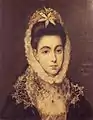 El Greco: Dame mit Lilie im Haar, ca. 1590–1600. Die Spanierin hat etwas Madonnenhaftes, auch die weiße Lilie symbolisiert Reinheit.