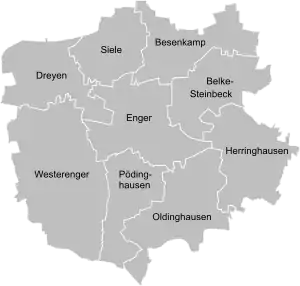 Lage der Ortsteile der Stadt Enger