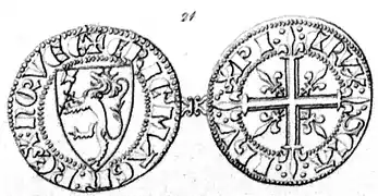 Erste Münze Norwegen mit dem Reichswappen (1285).