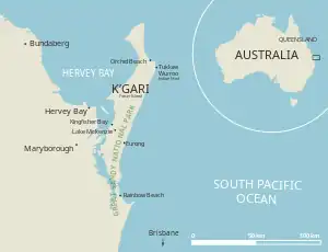 Lage von K’gari und Hervey Bay