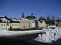 Rathaus und Schloss im Winter