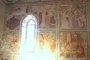 oben v.&nbsp;l.&nbsp;n.&nbsp;r.: Mariä Geburt, Mariä Tempelgang, Mariä Verlobungunten v.&nbsp;l.&nbsp;n.&nbsp;r.: Der heilige Johannes (Evangelist) und der heilige Florian, Jesu Taufe im Jordan, der zwölfjährige Jesus im Tempel