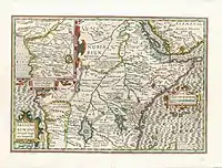 Europäische Karte „Abessiniens“, 16.&nbsp;Jh.: Der Nil und seine oberen Nebenflüsse entfließen Binnenseen.