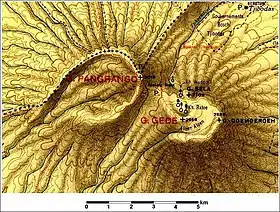 Gede-Pangrango. Ausschnitt aus einer 1924 veröffentlichten Touristenkarte im Maßstab 1&nbsp;:&nbsp;100.000.