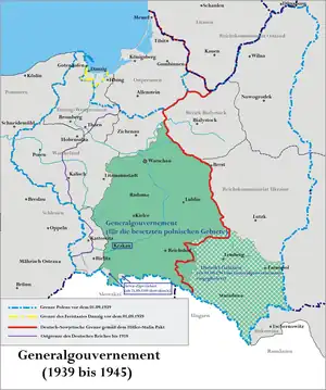 Lage des Generalgouvernements (Distrikt Galizien schraffiert)