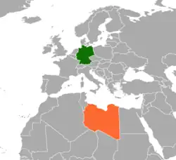 Lage von Deutschland und Libyen