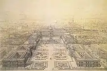 Entwurf des Kaiserforums von Semper, der Volksgarten links wäre auch so erhalten geblieben