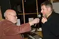 Verleihung Papierener Gustl 2014 v.&nbsp;l.&nbsp;n.&nbsp;r. Herbert Wilfinger interviewt Regisseur Andreas Prochaska