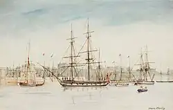 HMS Beagle (Mitte), Gemälde von Owen Stanley (1841)
