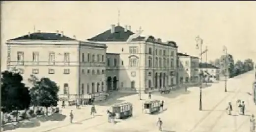 Hauptbahnhof mit Schweinfurter Straßenbahn (Pferdebahn 1895–1921).Um 1900