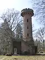 Blick vom Ostrand des Stephansklosters westsüdwestwärts zum Heiligenbergturm